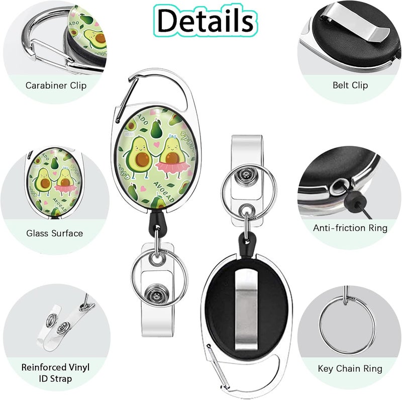GIANCOMICS Cute Avocado Badge Reels Retractable with Carabiner Reel Clip, ID Badge Holder Case with Detachable Lanyard Keychain, Nurse Doctor Office School Teacher Name Credit Card Pocket - Image 4